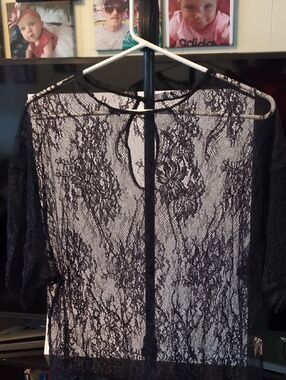 Black Sheer Lace Blouse - Elegant Overlay NWOT